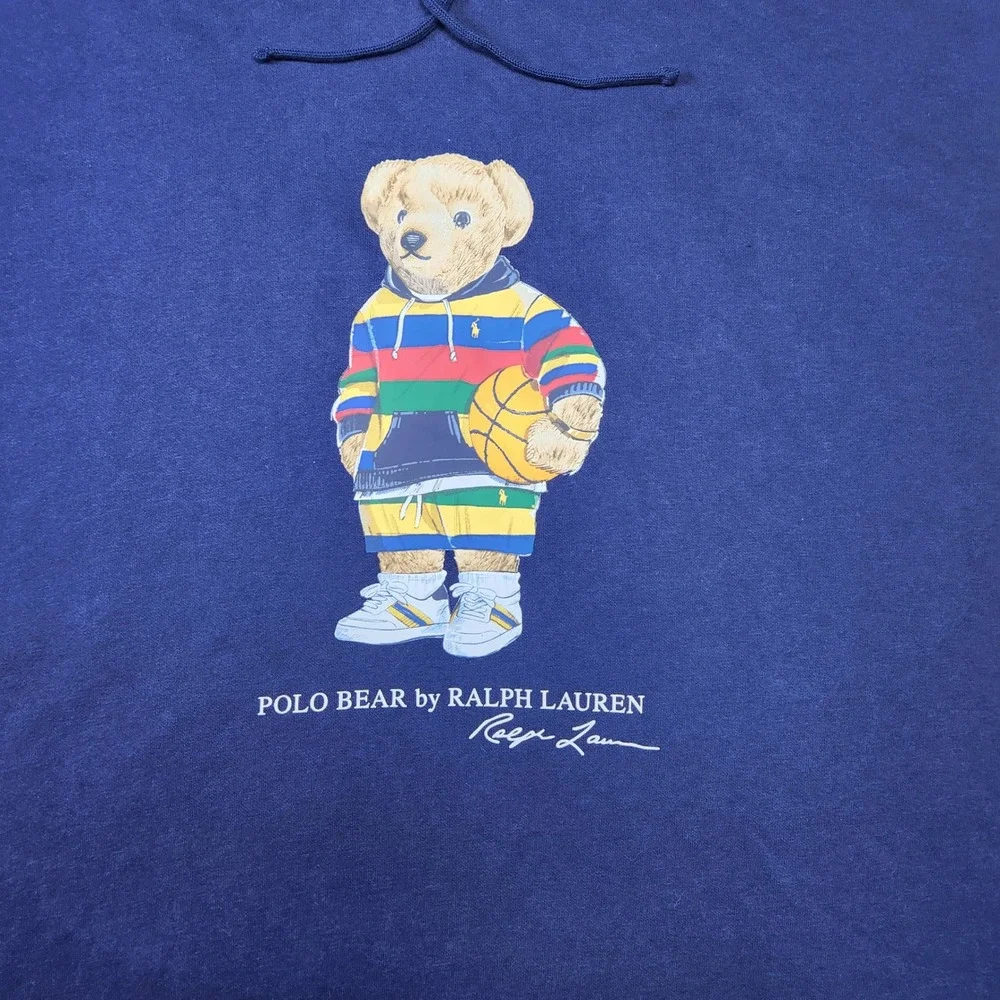 Polo Ralph Lauren Hoodie Navy Multi Color Block Polo Bear Basketball Men's 4XLT